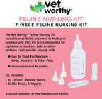 Side profile of the Vet Worthy newborn kitten feeding bottle highlighting the clear fluid ounce and milliliter measurement markings.