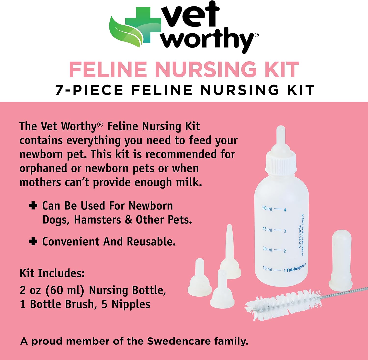 Side profile of the Vet Worthy newborn kitten feeding bottle highlighting the clear fluid ounce and milliliter measurement markings.
