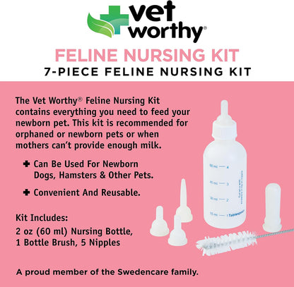 Side profile of the Vet Worthy newborn kitten feeding bottle highlighting the clear fluid ounce and milliliter measurement markings.