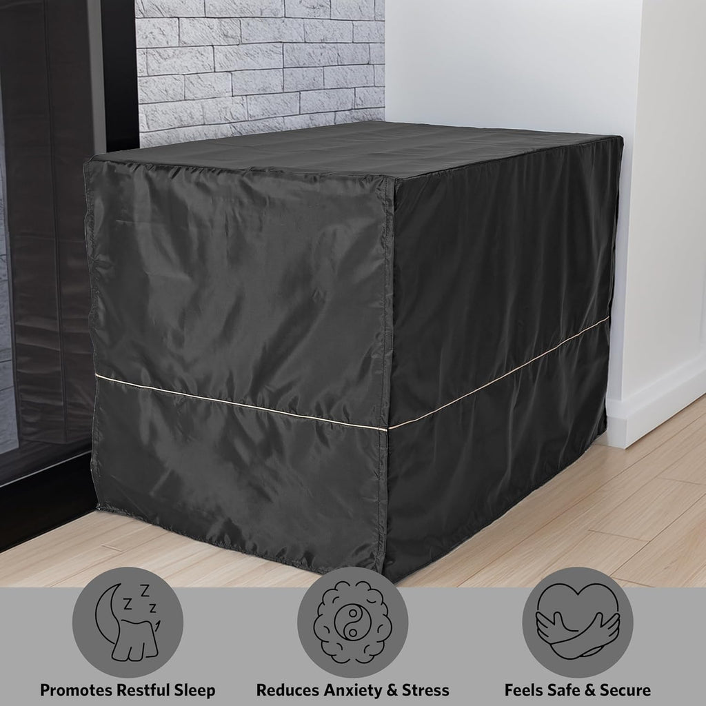 Black polyester dog crate cover hook and loop tabs close up