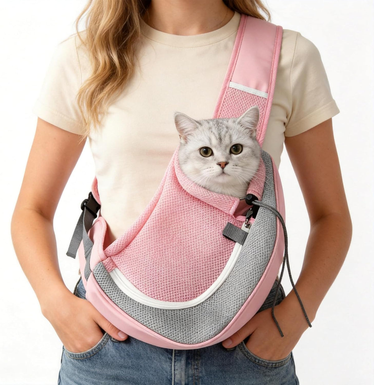 Pet Dog Sling Carrier, Breathable Mesh Adjustable Puppy Sling Carrier Hand Free for Small Medium Dog Cat Rabbit, L, Blue - Image 9
