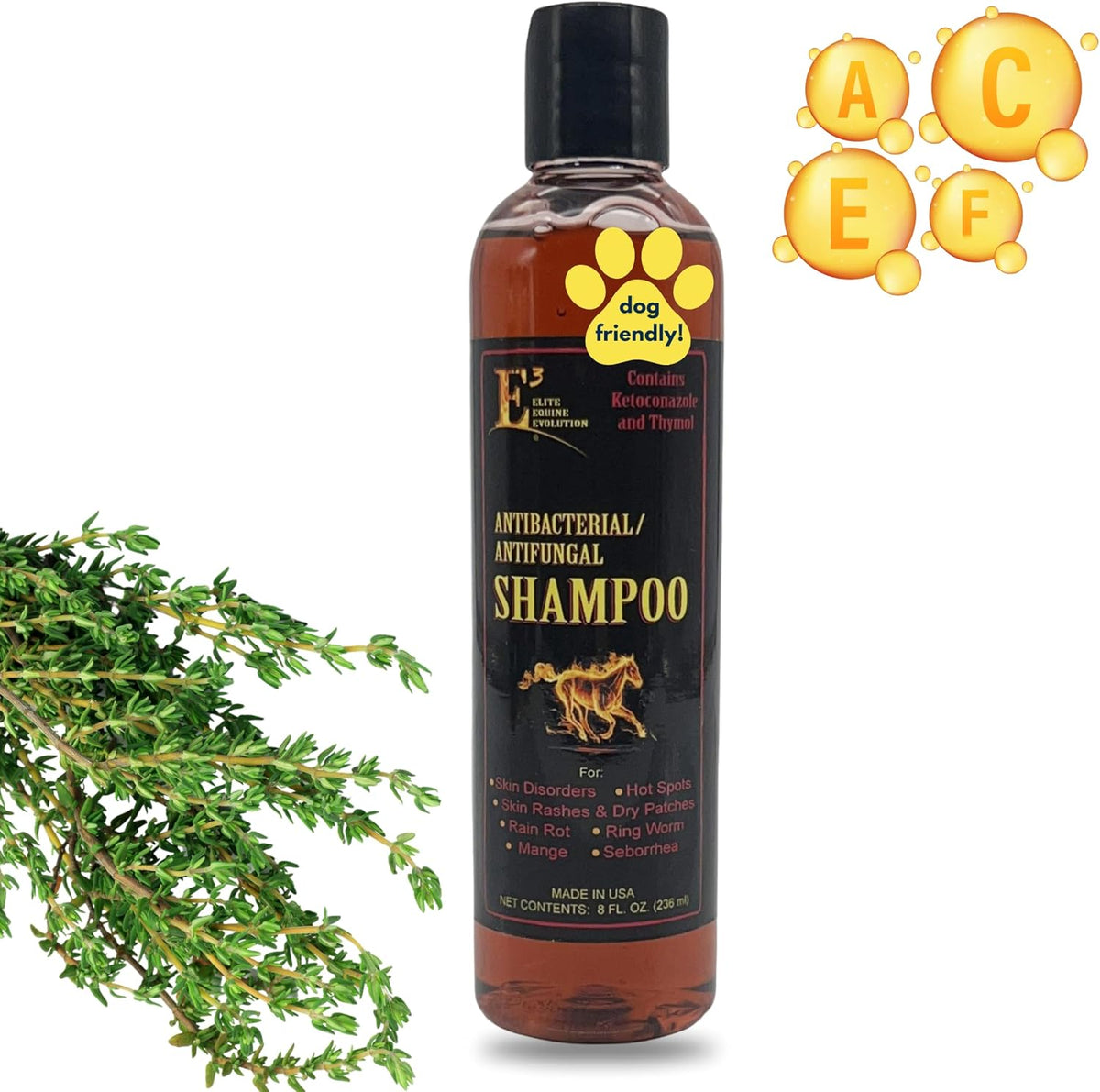 E3 Antifungal Ketoconazole and Thymol Shampoo bottle front view
