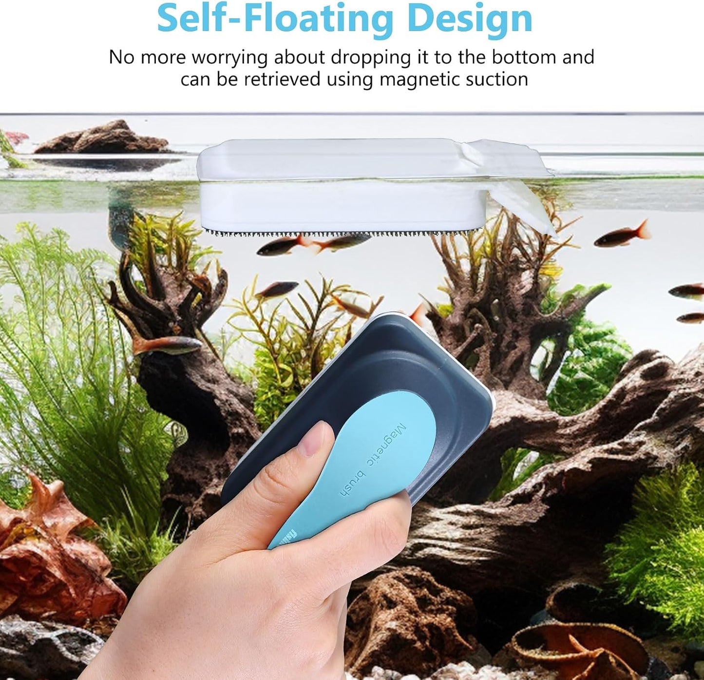 Fishkeeper aquarium glass cleaner displaying the interchangeable stainless steel and plastic blades.