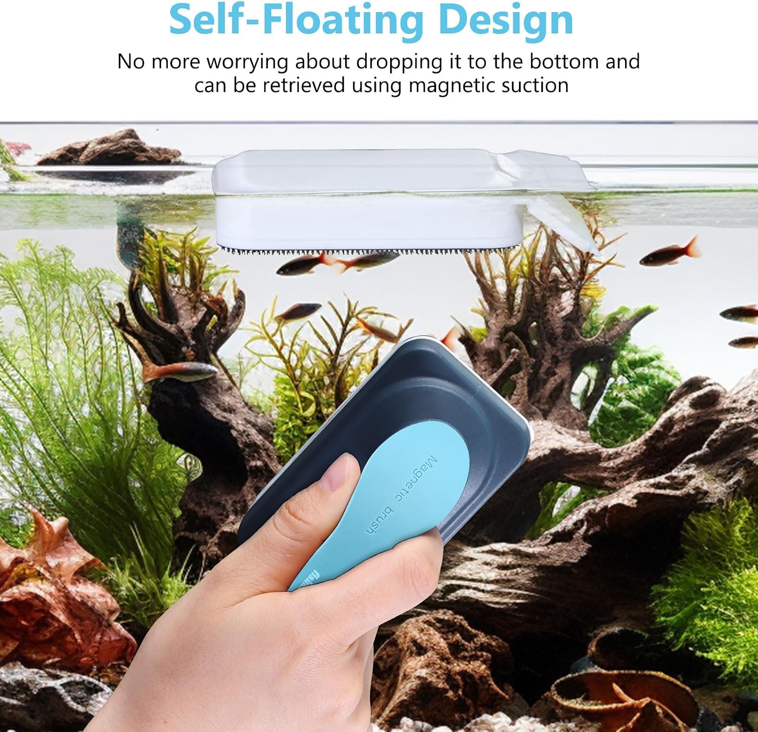 Fishkeeper aquarium glass cleaner displaying the interchangeable stainless steel and plastic blades.