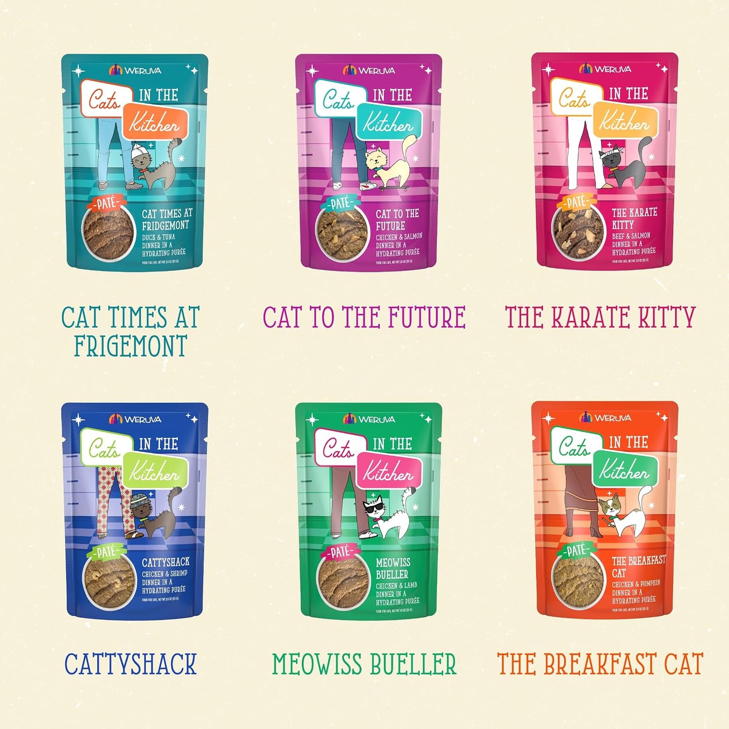 Weruva 3 Ounce smooth pate cat food pouch showing healthy ingredients