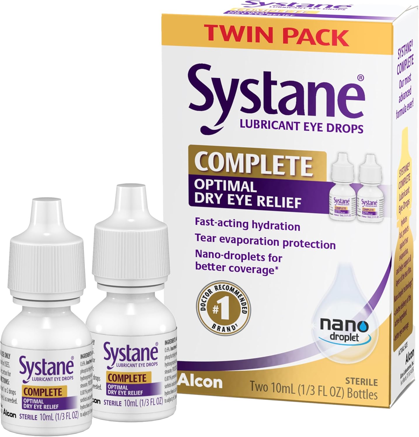 Systane Complete Lubricant Eye Drops twin pack front view for dry eye relief.
