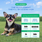 Chicken flavored allergy relief chews for medium and small breed dogs close up.
