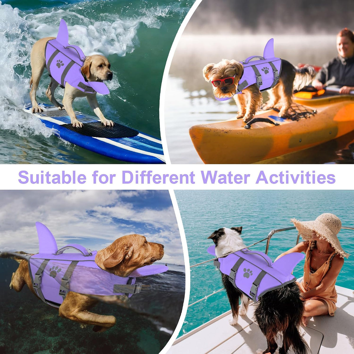 Dogcheer purple life vest with D-ring leash attachment point