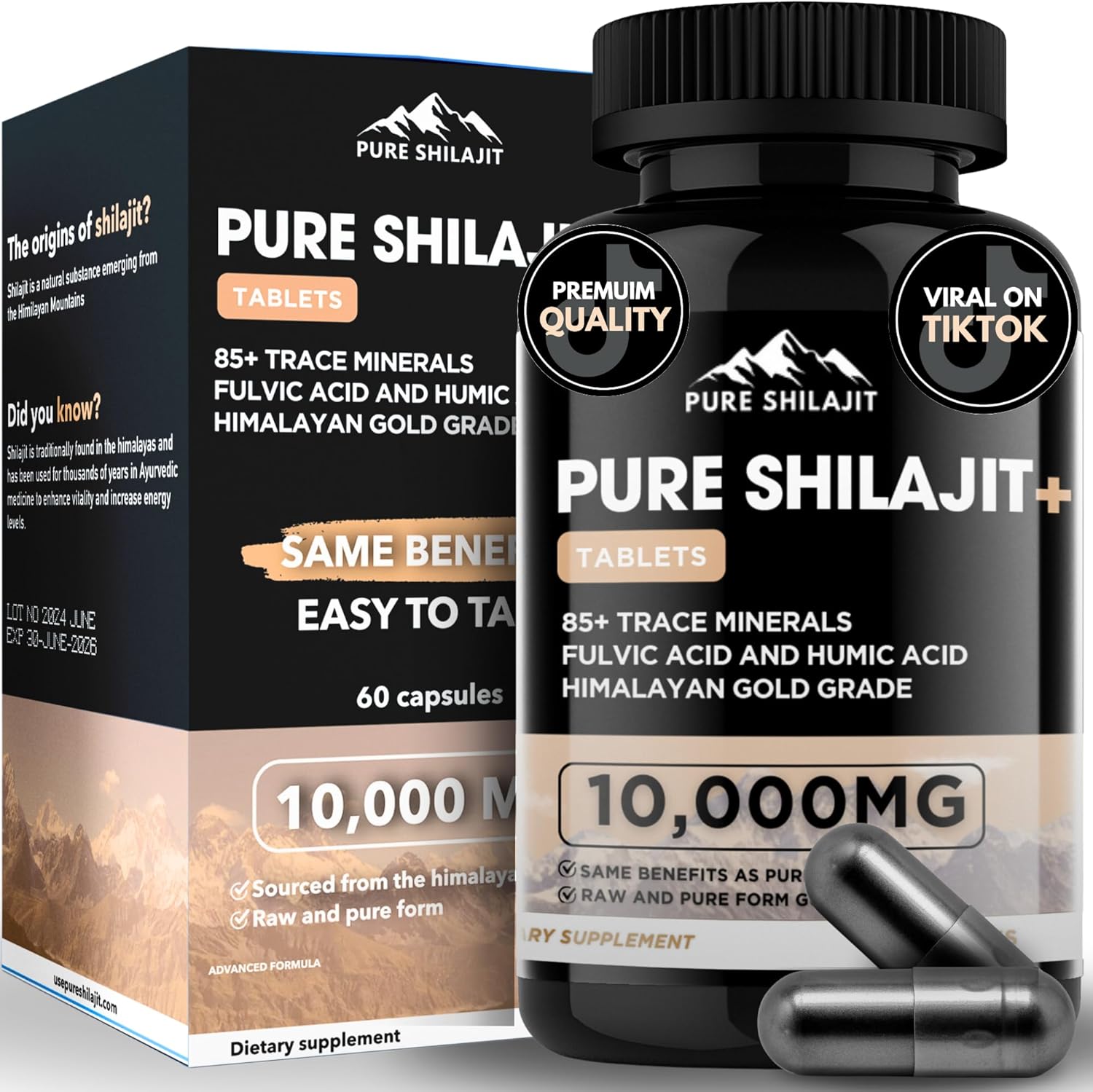 Pure Health Max Pure Shilajit Maximum Potency sixty capsules bottle front view showing product labels