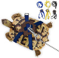 Hokable pet turtle leather harness and control leash in blue color front view