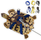 Hokable pet turtle leather harness and control leash in blue color front view