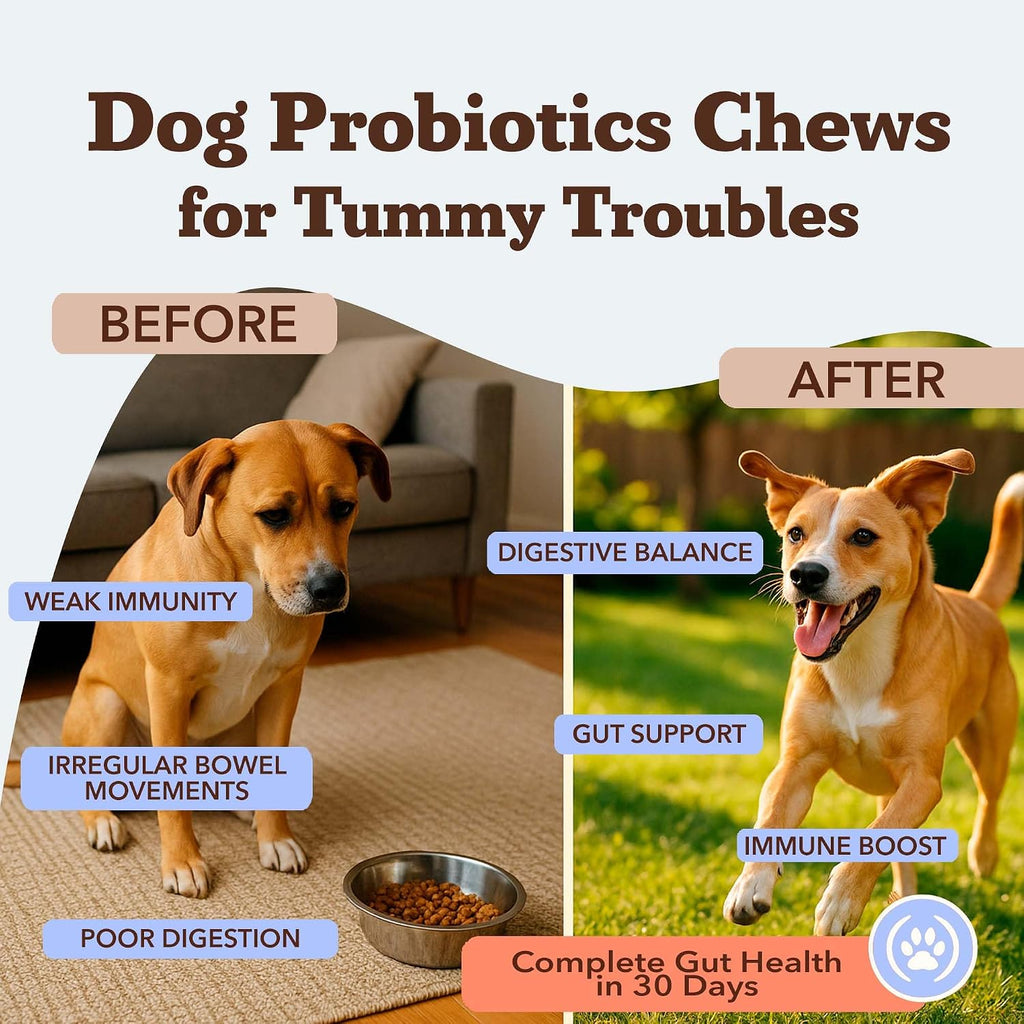 Premium chicken flavored dog probiotic chews for digestive health support