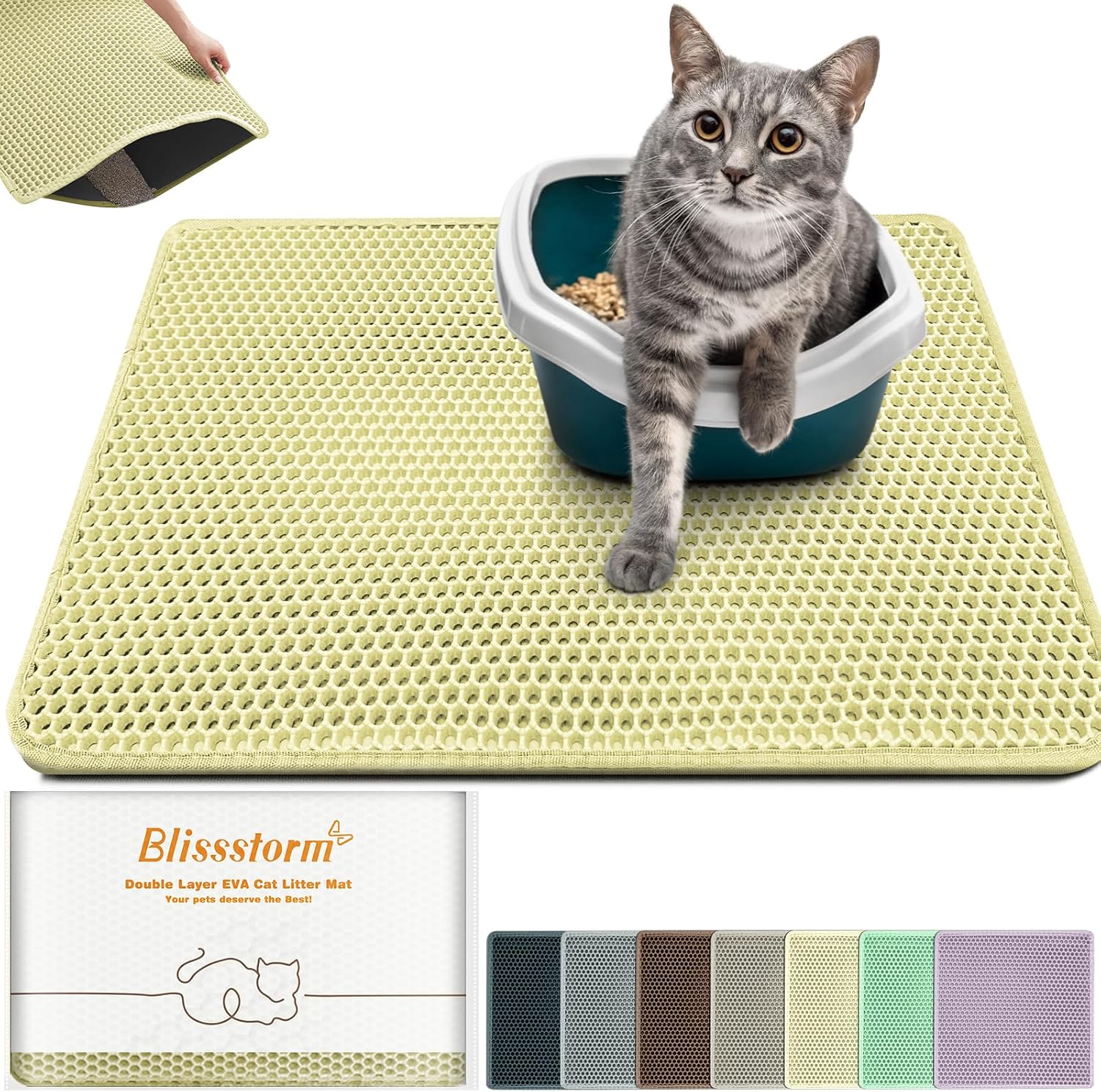 Blissstorm anti tracking pet mat with cat paws walking comfortably over it