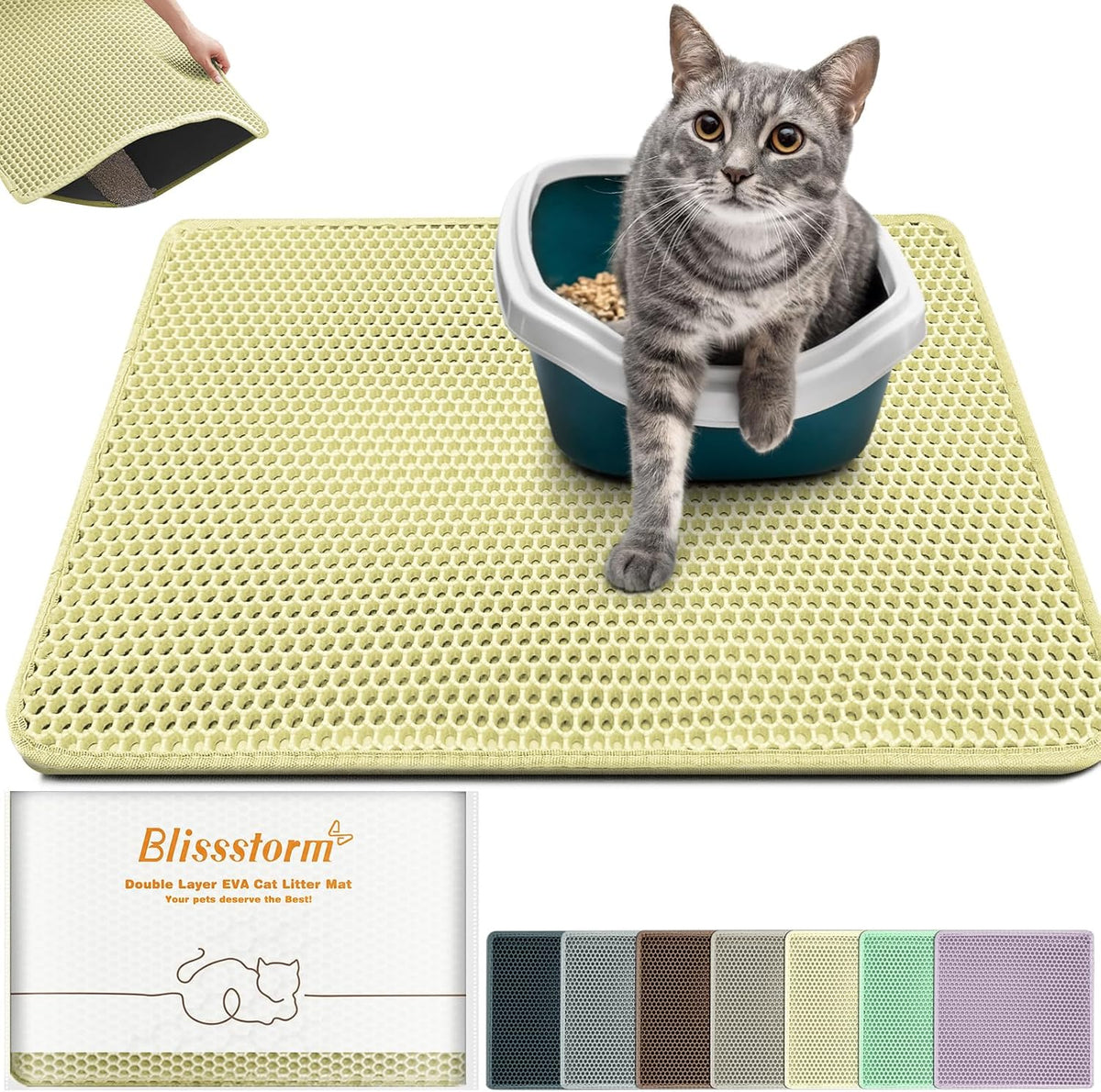 Blissstorm anti tracking pet mat with cat paws walking comfortably over it