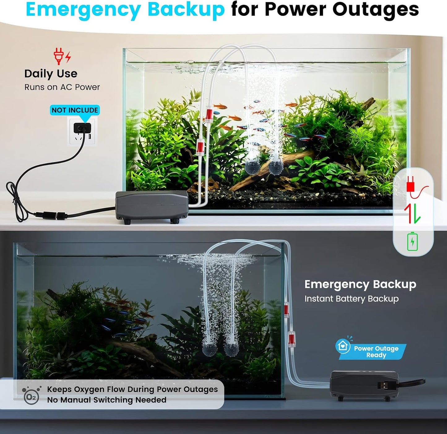 Side profile of Hygger portable aquarium air pump