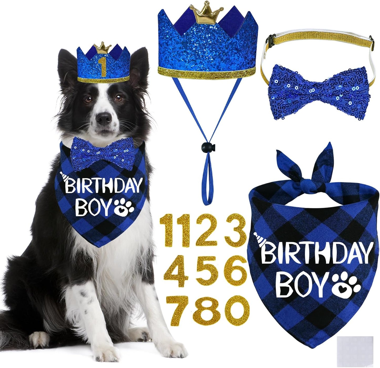 STMK Dog Birthday Party Supplies, Multi Size Dog Birthday Hat with Numbers Bandana Bow Tie for Small Dogs Pets (Blue, Small) - Image 9