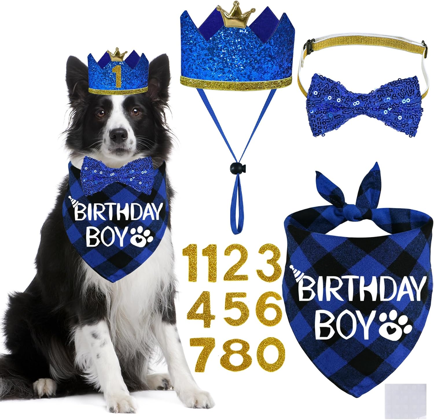 STMK Dog Birthday Party Supplies, Multi Size Dog Birthday Hat with Numbers Bandana Bow Tie for Small Dogs Pets (Blue, Small) - Image 9