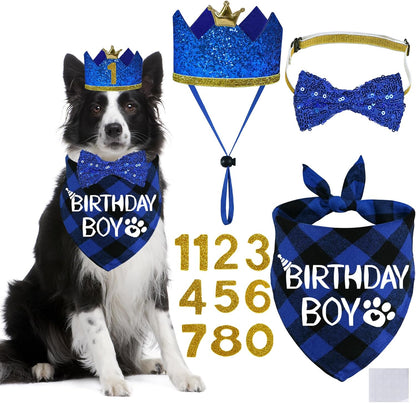 STMK Dog Birthday Party Supplies, Multi Size Dog Birthday Hat with Numbers Bandana Bow Tie for Small Dogs Pets (Blue, Small) - Image 9