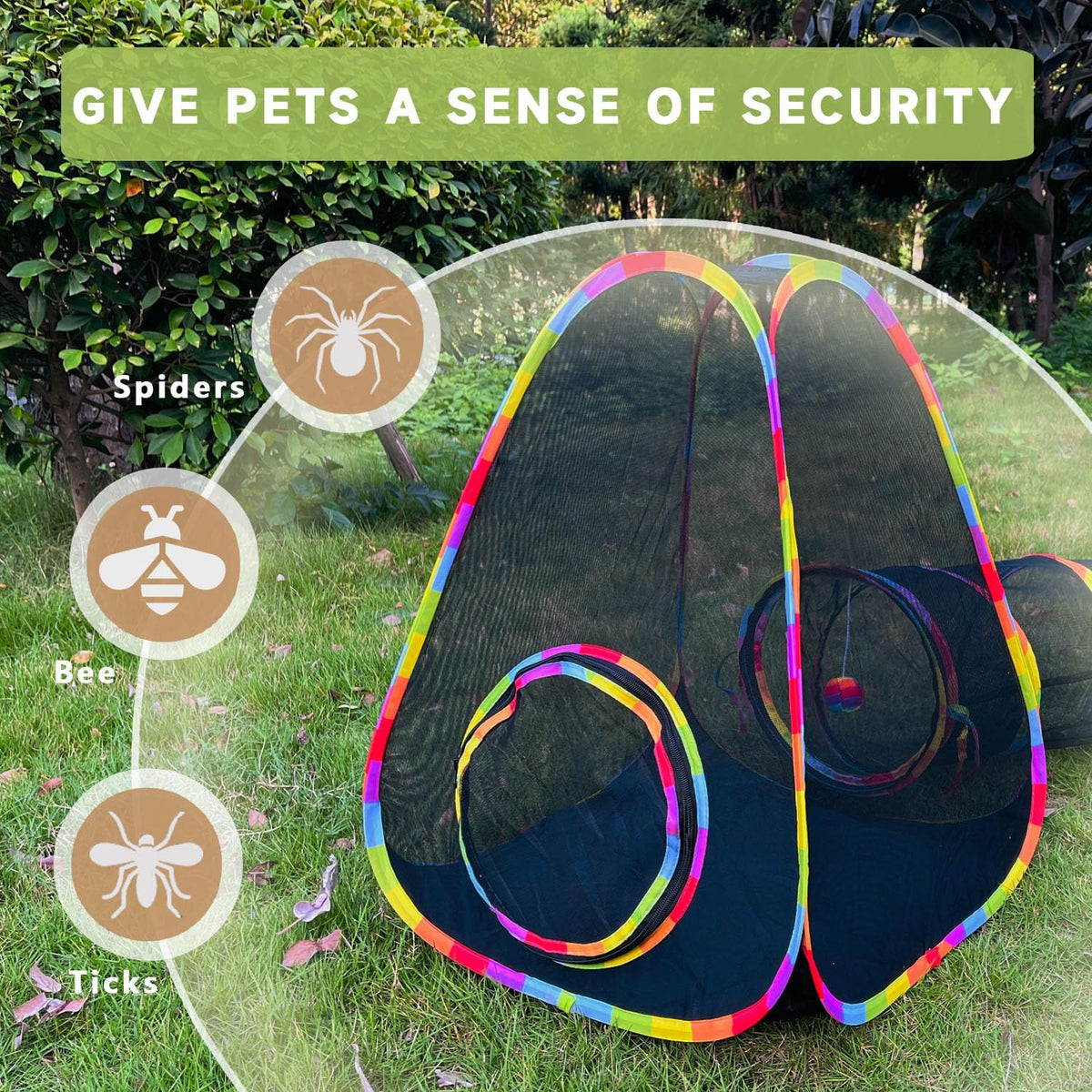 Collapsible cat tunnel and play tent connected by zippers for indoor use