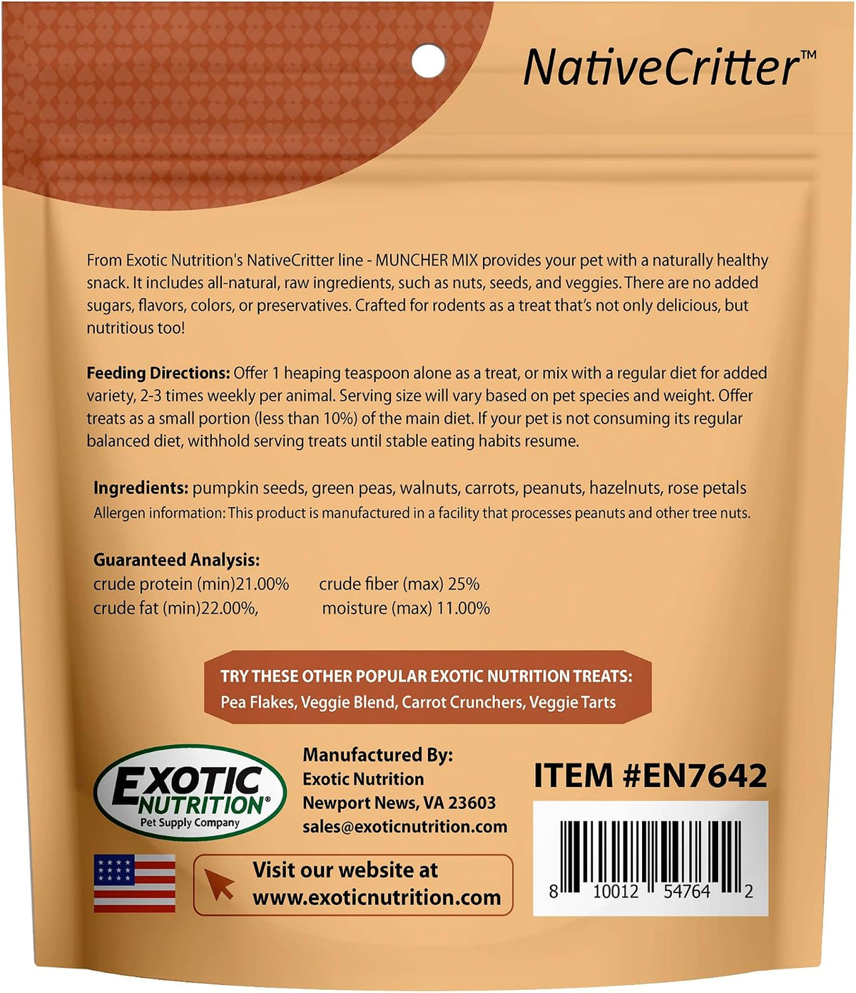 Exotic Nutrition NativeCritter product line packaging side view