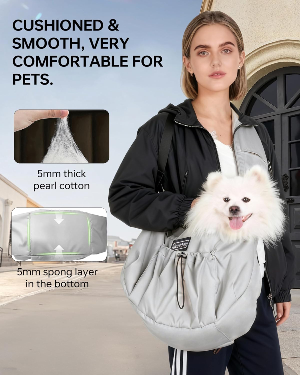 Moysoon puppy sling storage pocket detail