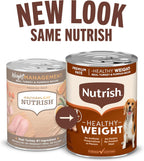 Nutrish weight control dog food case of 24 cans displaying nutritional information