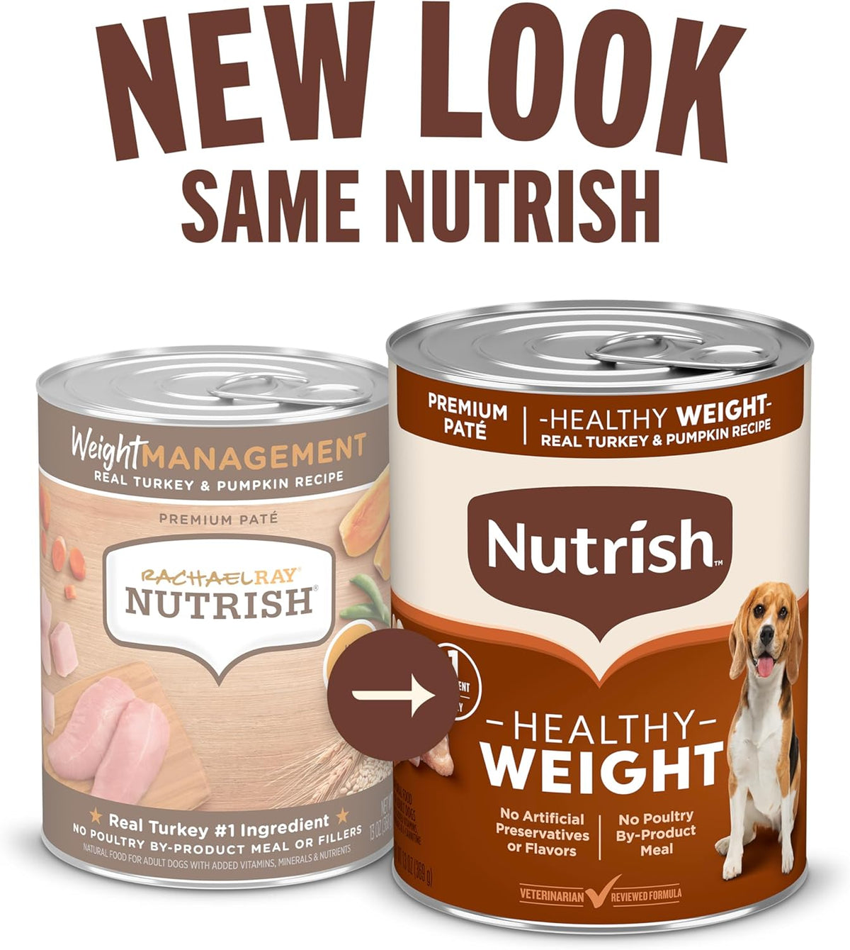 Nutrish weight control dog food case of 24 cans displaying nutritional information