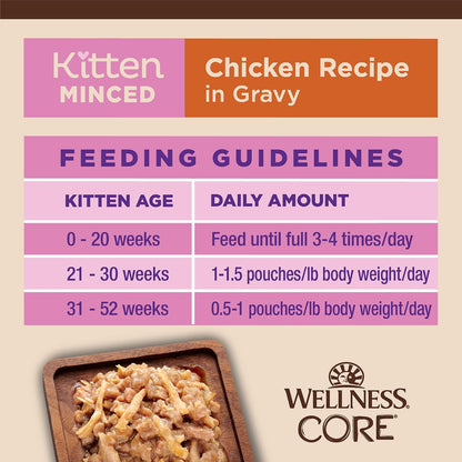 Wellness CORE Tiny Tasters Minced Kitten Wet Cat Food, Natural, Protein Rich, Grain Free, Chicken Recipe, 1.75 oz, Pack of 12 Pouches - Image 10