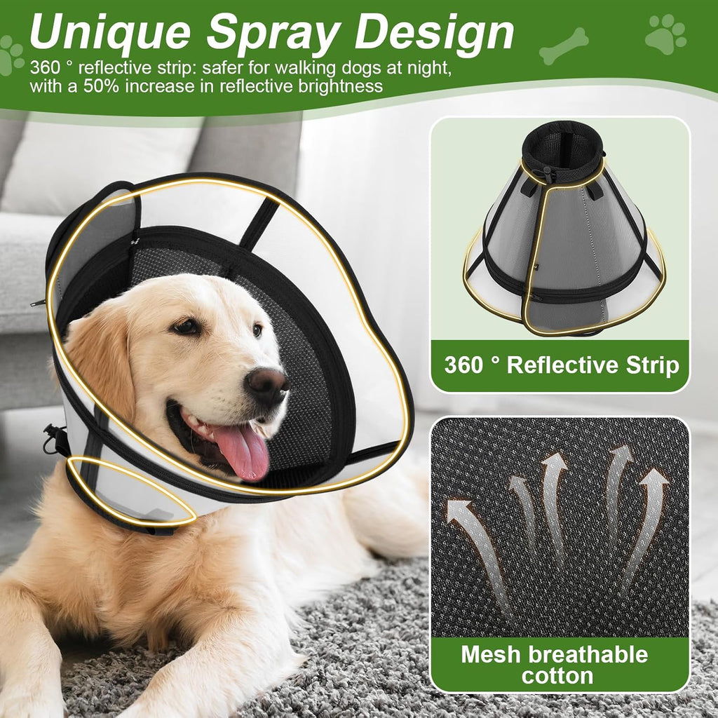 AMHSURET adjustable Elizabethan collar showing the breathable mesh fabric texture