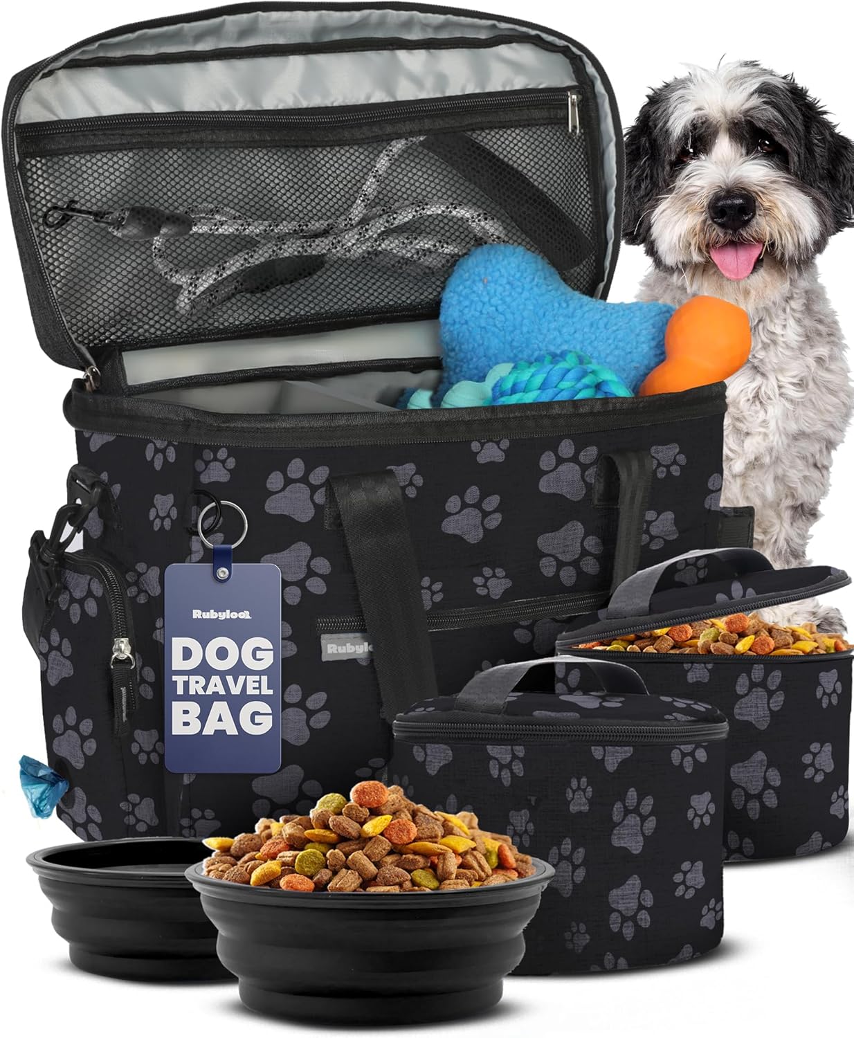 The Original Doggy Bag(TM) - Complete Dog Travel Bag for Supplies with 2 BPA-Free Travel Dog Bowls & 2 Pet Food Containers - Traveling Kit for Road Trips, Camping, Weekend Away or Doggy Gift: Beige - Image 9