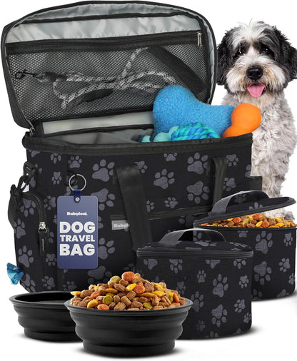 The Original Doggy Bag(TM) - Complete Dog Travel Bag for Supplies with 2 BPA-Free Travel Dog Bowls & 2 Pet Food Containers - Traveling Kit for Road Trips, Camping, Weekend Away or Doggy Gift: Beige - Image 9