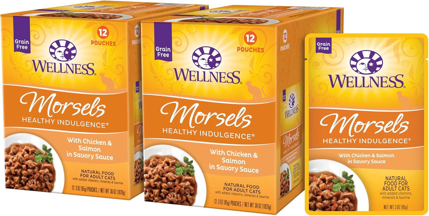 Wellness Healthy Indulgence Morsels Adult Wet Cat Food, Natural, Protein Rich, Grain Free, Salmon and Tuna Recipe, 3 oz, Pack of 24 Pouches - Image 13