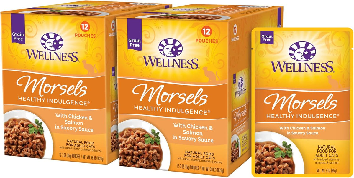 Wellness Healthy Indulgence Morsels Adult Wet Cat Food, Natural, Protein Rich, Grain Free, Salmon and Tuna Recipe, 3 oz, Pack of 24 Pouches - Image 13