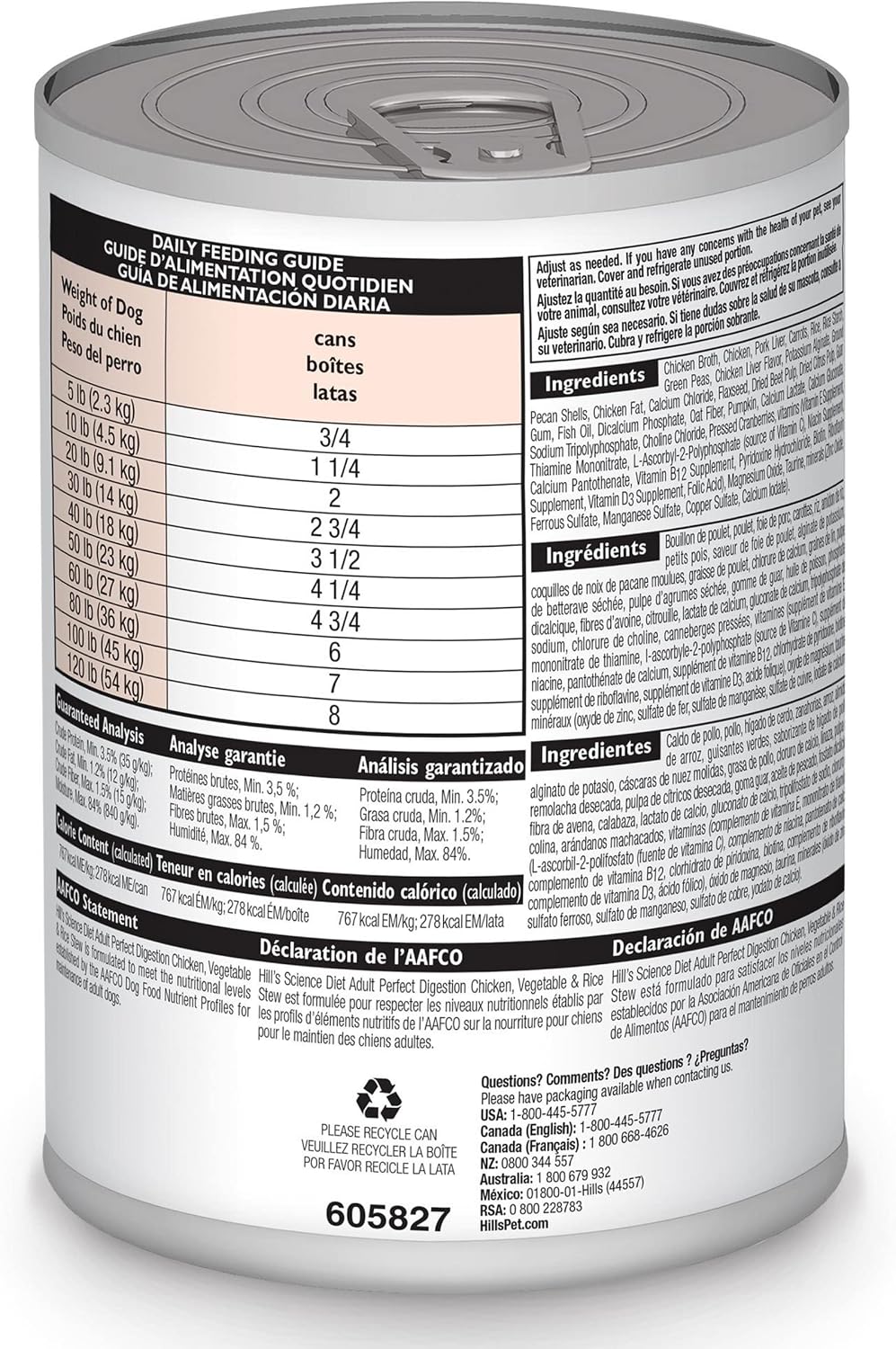 Hill's Science Diet premium canned dog food chicken and vegetable stew twelve pack packaging.