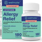 WELMATE Levocetirizine Dihydrochloride 5mg 180 tablets bottle front view showing 24 hour allergy relief labels.