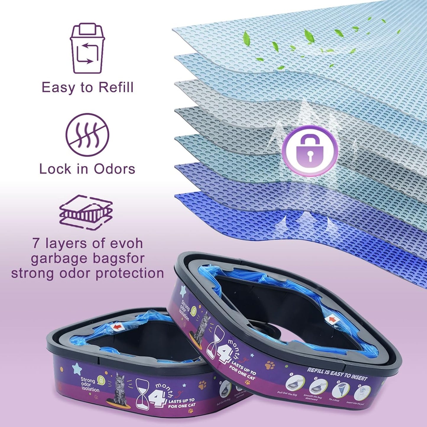 Tear resistant ultra thick plastic litter pail refills pack