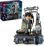 LEGO Wednesday Addams Figure front view of assembled collectible doll on display stand
