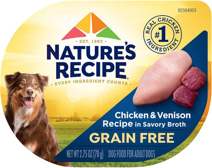 Nature's Recipe Grain Free Chicken Recipe, Chicken & Venison Recipe and Chicken & Duck Recipe in Savory Broth Variety Pack Wet Dog Food, 12-2.75 oz. Cups, 2 Count - Image 11