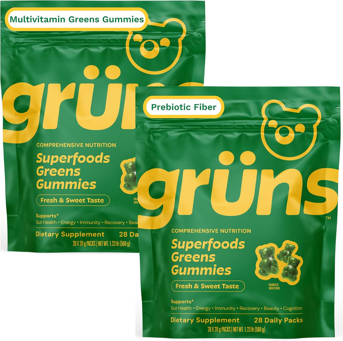 Gruns Adult Greens Gummies & Daily Multivitamin, Prebiotic Fiber, 28 ct - Image 11