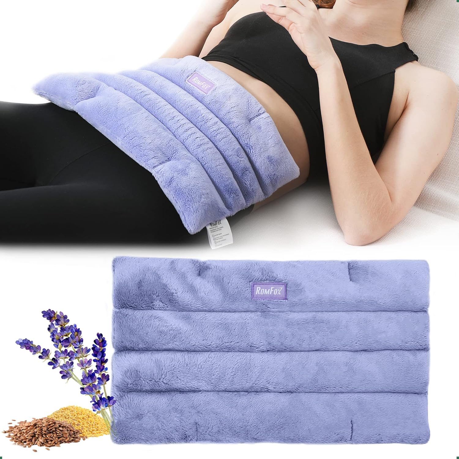 Romfox microwavable heating pad front view in purple