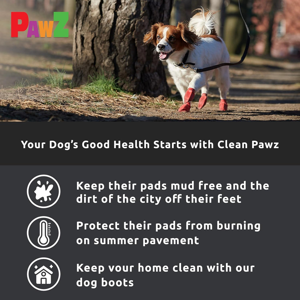 Dog paw wearing black Pawz anti-slip rubber shoe