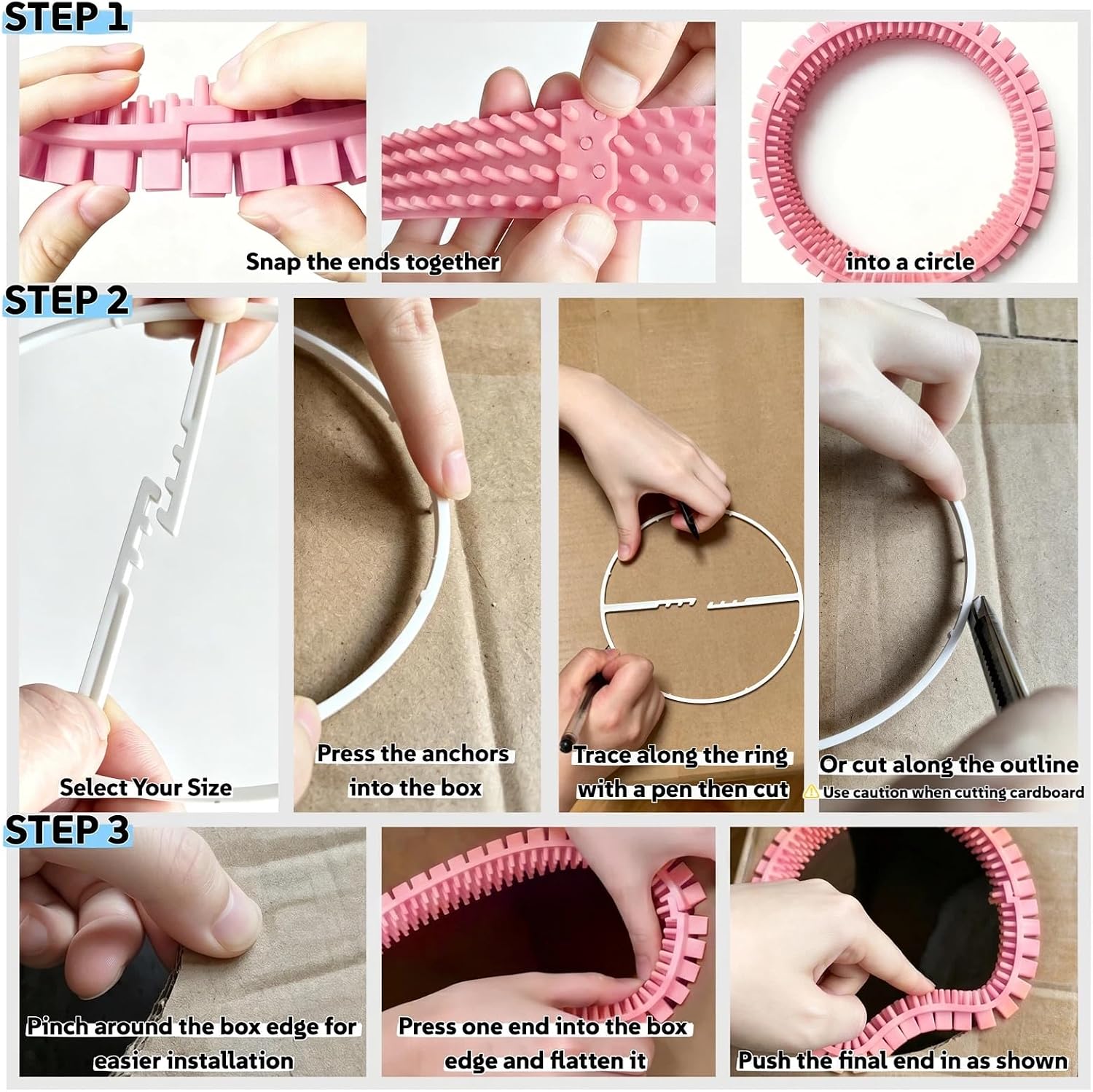 Cat Self Groomer Arch for Cardboard Boxes, DIY Cat Tunnel Brush & Massage Comb for Indoor Cats, Interactive Self Grooming Toy for Cat Cave, Hideouts & Enrichment Play (Blush Pink) - Image 9