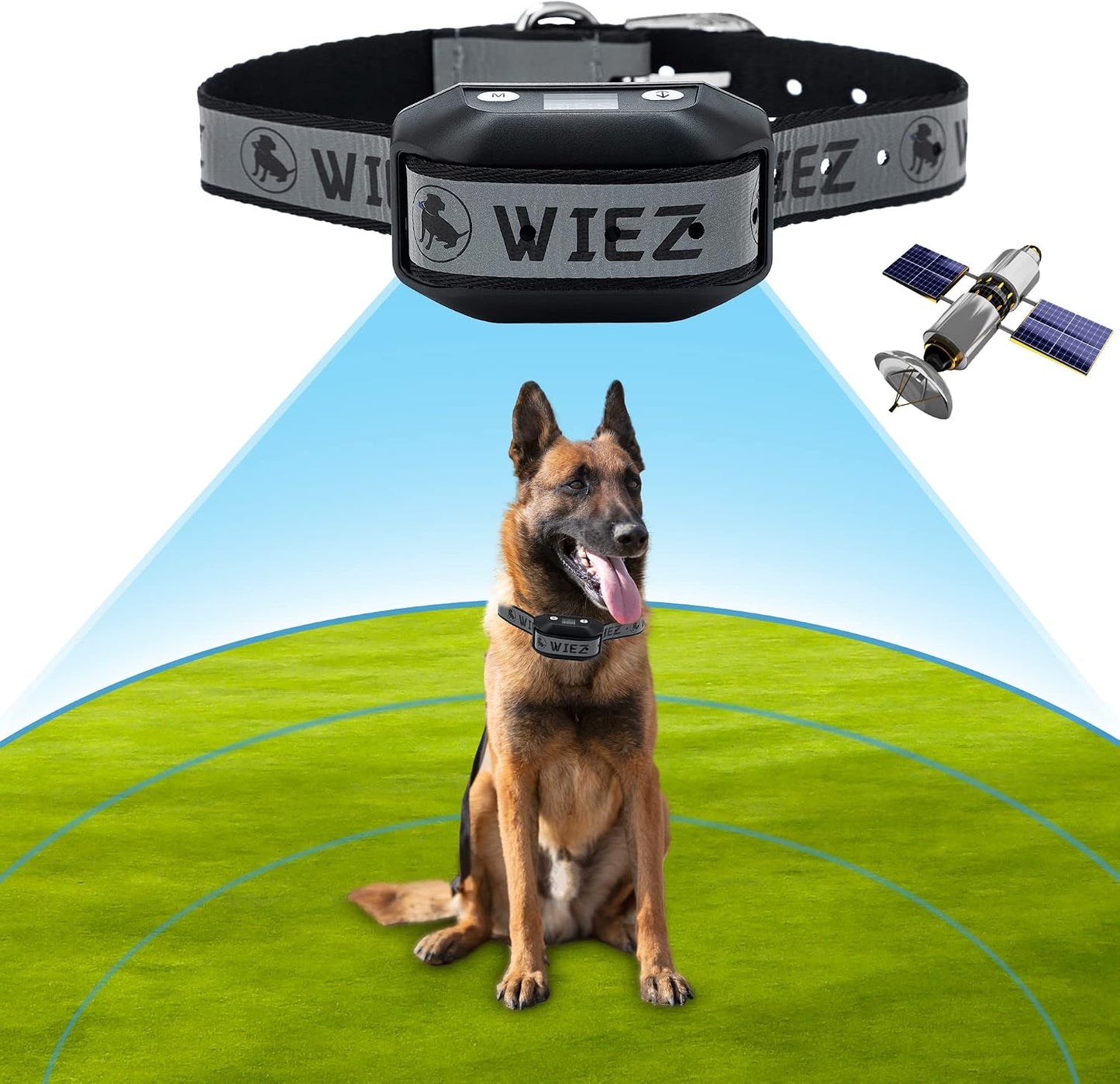 GPS satellite dog fence system boundary radius diagram representation