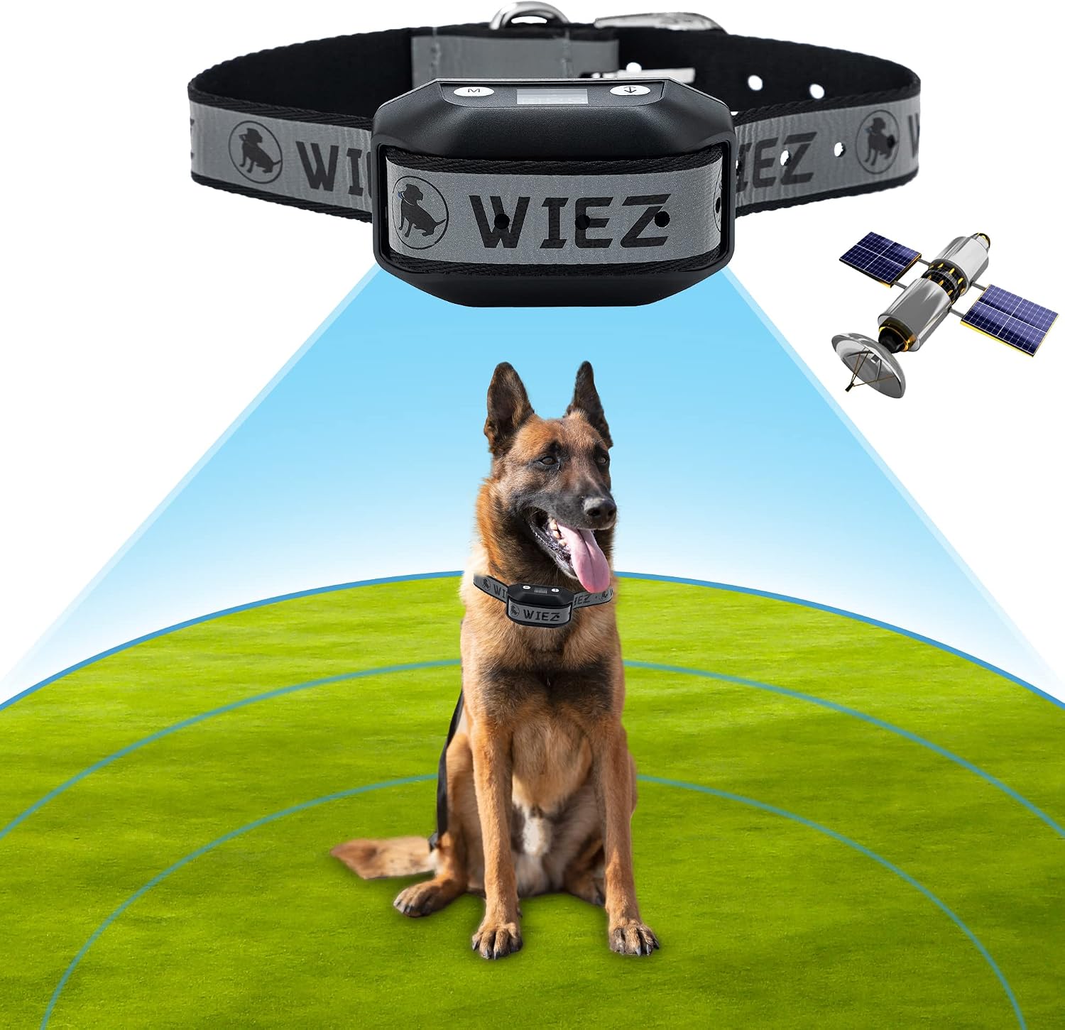 GPS satellite dog fence system boundary radius diagram representation