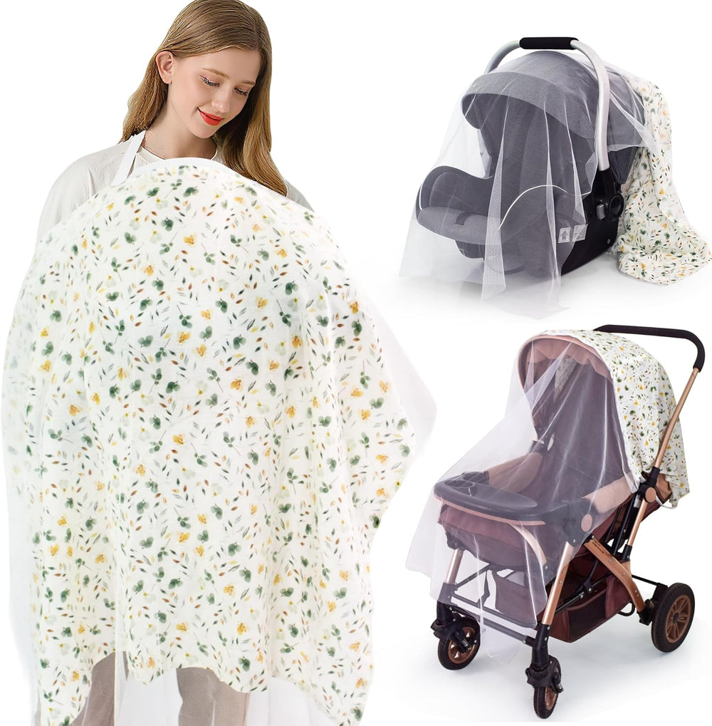 Konssy muslin nursing cover front view with floral print