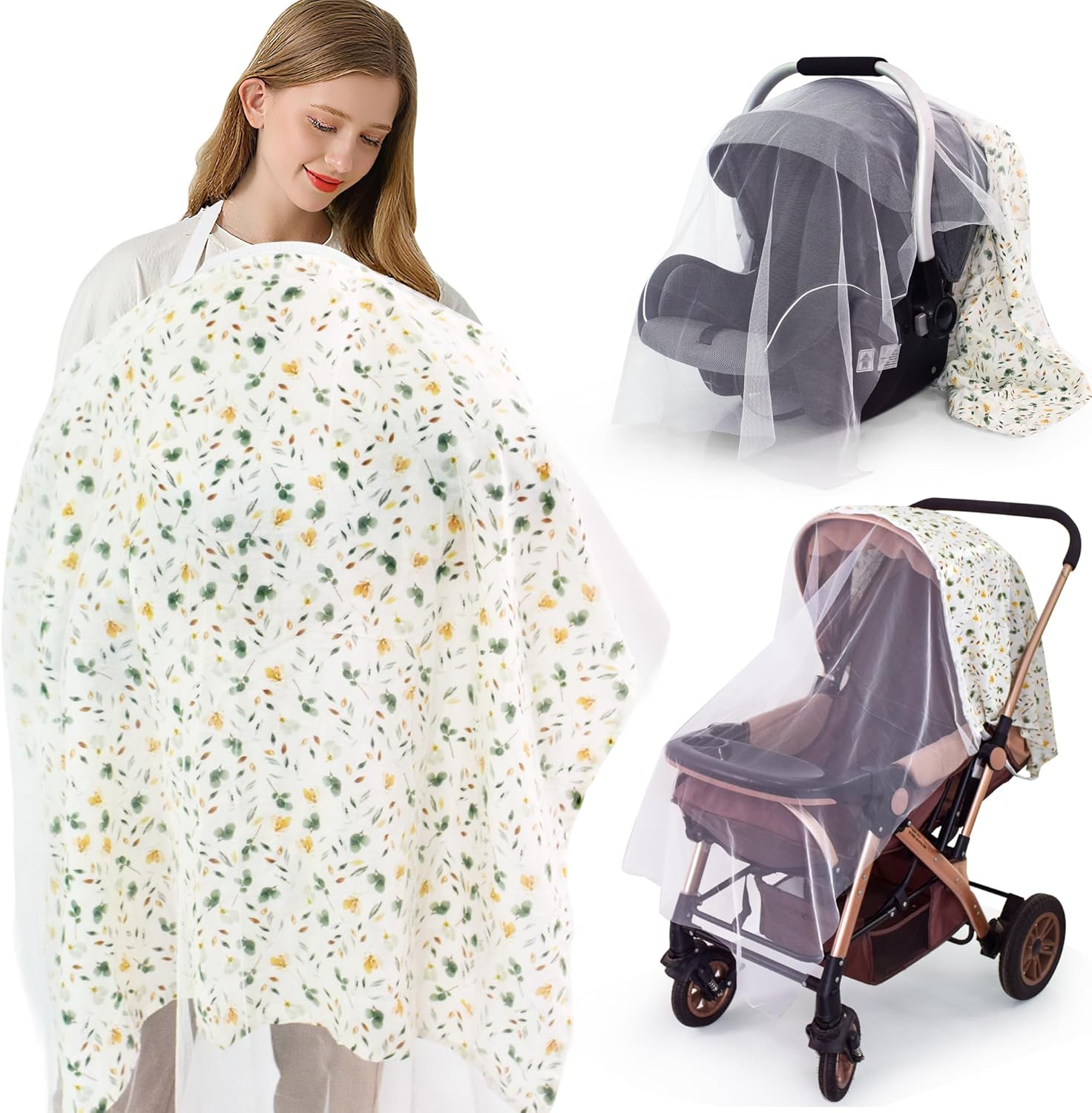 Konssy muslin nursing cover front view with floral print