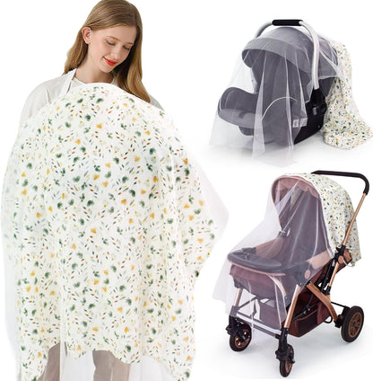 Konssy muslin nursing cover front view with floral print