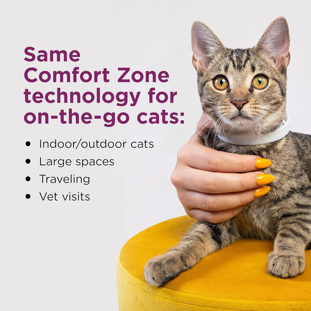 Back of Comfort Zone cat collar package with instructions for application and safety details