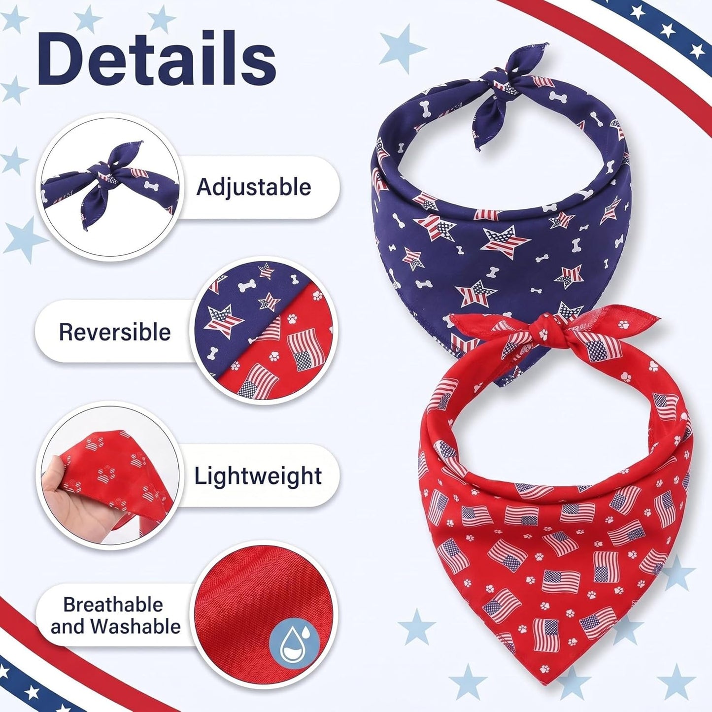 American flag print dog bandana for medium dogs