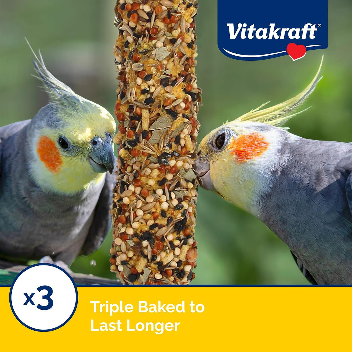 Vitakraft cockatiel snack showing triple baked seed layers